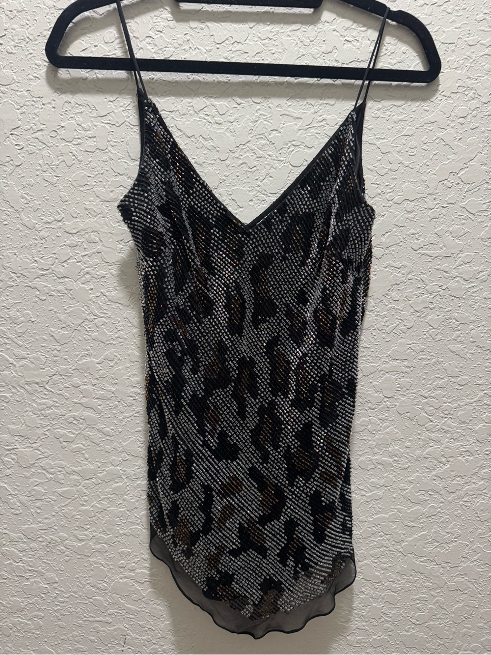 Vintage Y2K Sequin Leopard-Print Spaghetti Strap Top